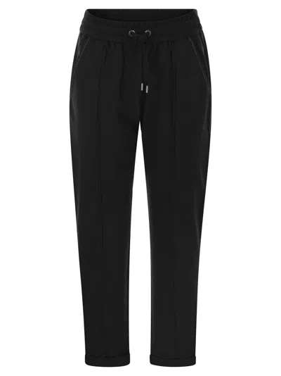 Brunello Cucinelli Women Track Trousers In Lightweight Stretch Cotton Fleece With Moniline