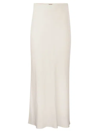 Brunello Cucinelli Black Linen Blend Long Skirt With Elastic Waistband And Side Slits For Women