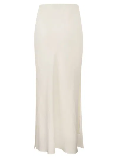 Brunello Cucinelli Black Linen Blend Long Skirt With Elastic Waistband And Side Slits For Women