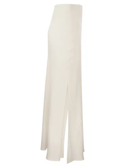 Brunello Cucinelli Black Linen Blend Long Skirt With Elastic Waistband And Side Slits For Women