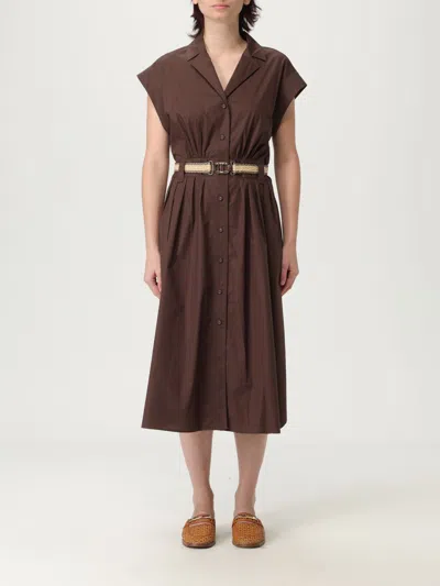 Twinset Twin-set Coffee Cotton Blend Dresses In Brown