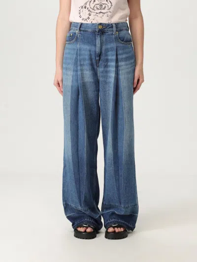Ganni Womens Pleated Wide-leg Woven Jeans Mid Blue Vintage