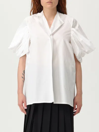 Junya Watanabe White Cotton Top With Pleated Balloon Sleeves