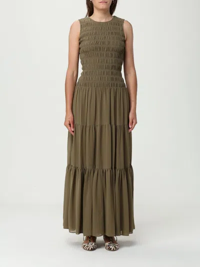 Michael Kors Olive Green Long Dress With Shirred Effect