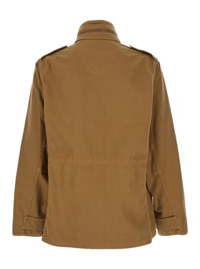 Burberry Beige High Neck Jacket With Ekd Embroidery On The Front In Cotton Man