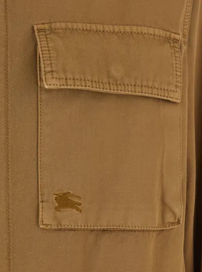 Burberry Beige High Neck Jacket With Ekd Embroidery On The Front In Cotton Man