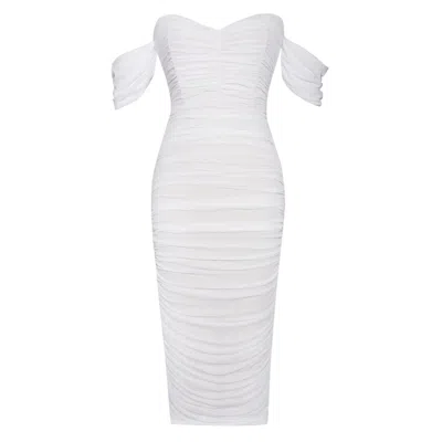 Miss Circle New York Women's Quenby White Off Shoulder Mesh Maxi Dress