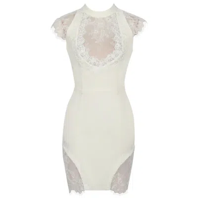 Miss Circle New York Women's Quinella White Lace Crepe Backless Mini Dress