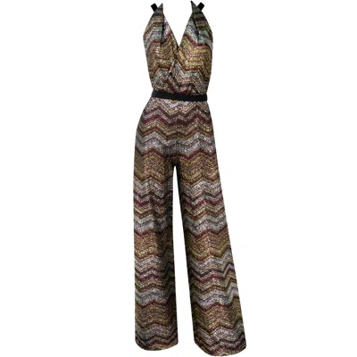 Me&thee Women's Gold No Sign Of Metallic Stripe Jumpsuit In Multi