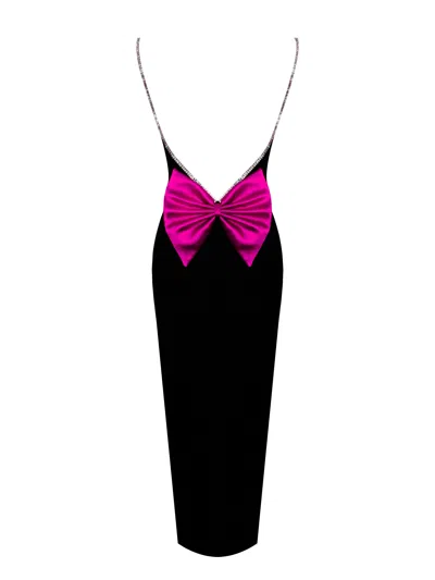Miss Circle New York Women's Flore Black Crystal Straps Backless Gown With Bow