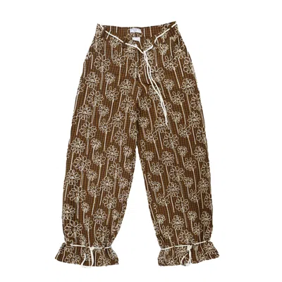 28NATELIER WOMEN'S BROWN / YELLOW / ORANGE EMBROIDERED ROPE PANTS 