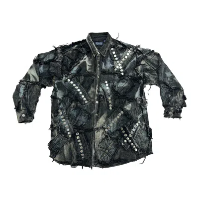 Zasta Studio Men's Black Carbon Clash Studded Denim Oversize Shirt