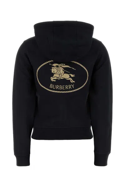 Burberry Cotton Sweatshirt With Drawstring Hood And Front Pocket In Black
