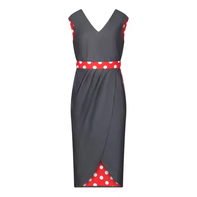 Deer You Women's Red / White / Blue Bessie Midi Dress In Denim In Large Red & White Polka Dot Print