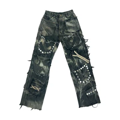 Zasta Studio Men's Black Carbon Clash Studded Denim Pants With Multiple Pockets