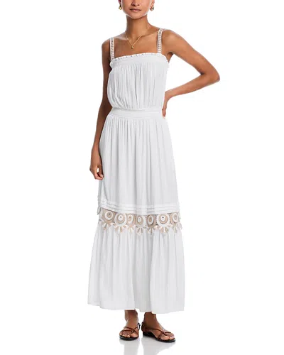 Ramy Brook Catalina Smocked Trim Maxi Sundress In White