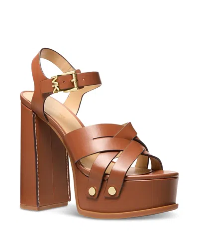 Michael Kors Nora Leather Platform Sandal In Brown