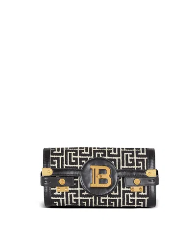 Balmain B-buzz Pouch 23 In Monogrammed Jacquard Canvas And Leather