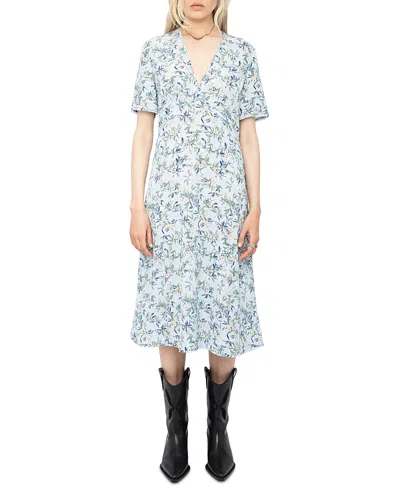 Zadig & Voltaire Womens Rhodral V-neck Floral-print Woven Midi Dress Cloud