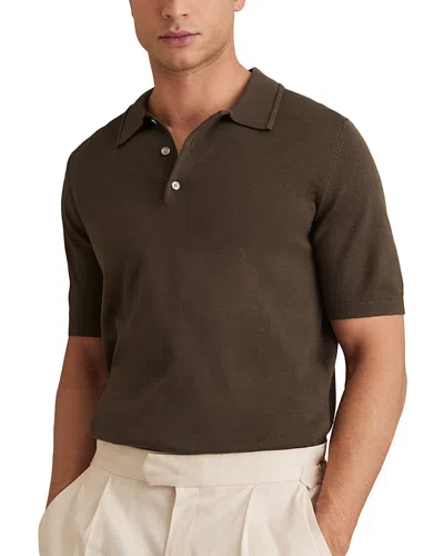Reiss Chocolate Brown Merino Wool Short-sleeve Polo Shirt