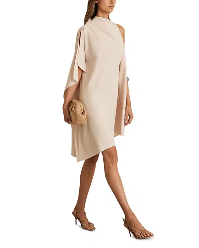 Reiss Pale Pink One Shoulder Draped Mini Dress