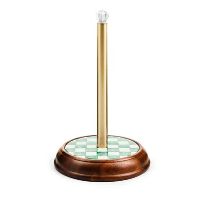 Mackenzie-childs Emerald Check Wood Paper Towel Holder