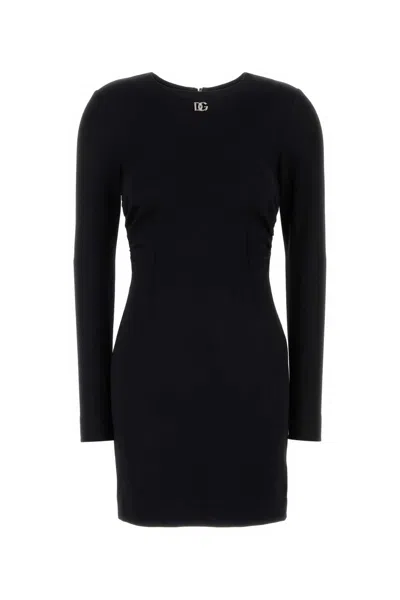 Dolce & Gabbana Short Milano Rib Dress With Dg Logo