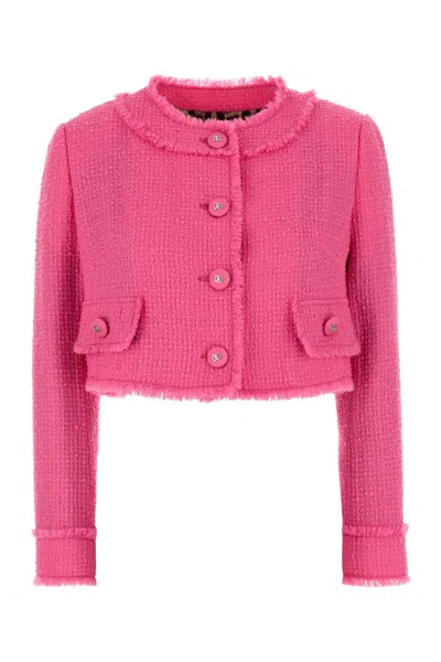 Dolce & Gabbana Fuchsia Short Raschel Tweed Jacket In Pink