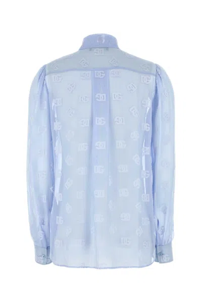 Dolce & Gabbana Silk Blend Shirt Featuring Bow Detail In Blue