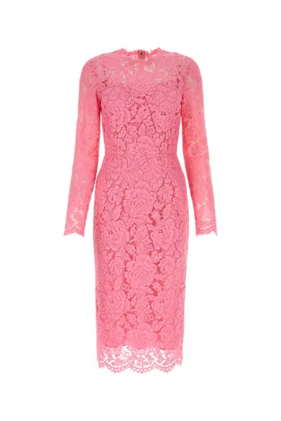 Dolce & Gabbana Midi Dress In Floral Cordonnet Lace
