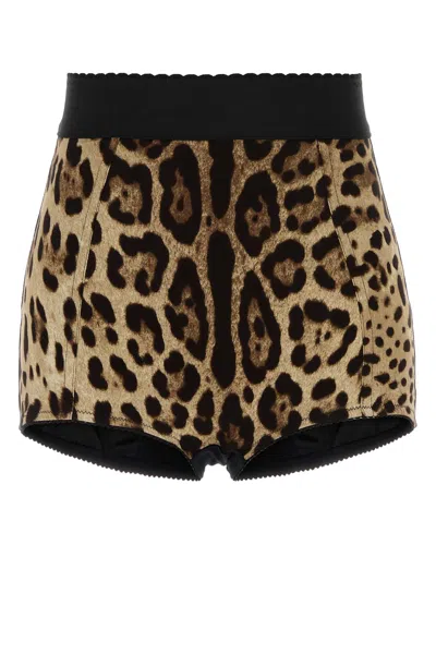 Dolce & Gabbana Brown Printed Stretch Silk Shorts In Animal Print