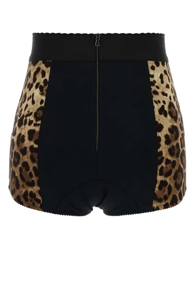 Dolce & Gabbana Brown Printed Stretch Silk Shorts In Animal Print