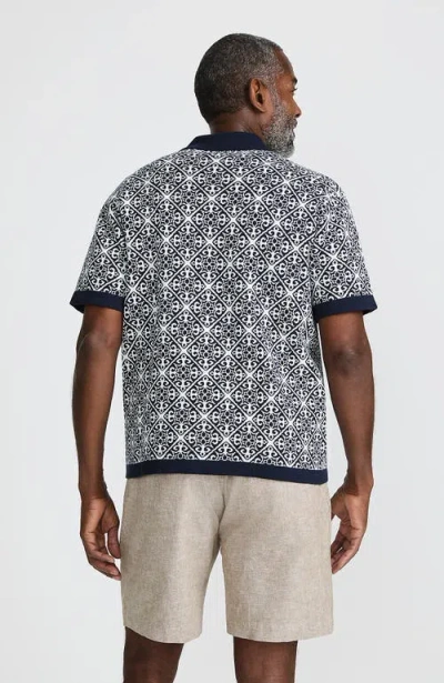 Lands' End Short Sleeve Tile Jacquard Button Down Sweater Polo