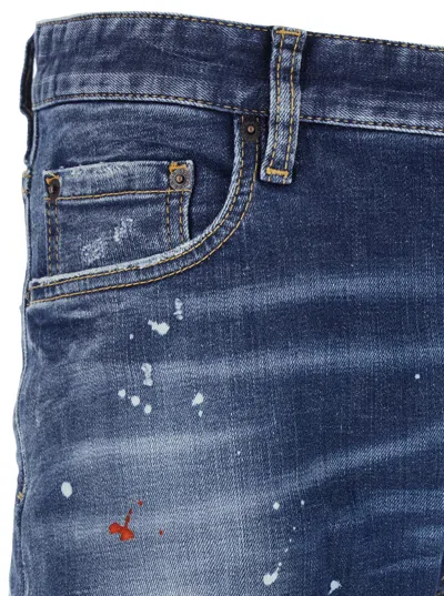 Dsquared2 Blue Jeans With Logo Patch On The Rear And All-over Paint-splatter Print Effect In Denim Man