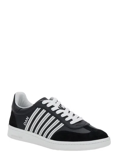 Dsquared2 Black Low Top Sneakers With Contrasting Striped Embellishment On The Side In Leather Woman