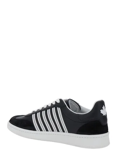 Dsquared2 Black Low Top Sneakers With Contrasting Striped Embellishment On The Side In Leather Woman