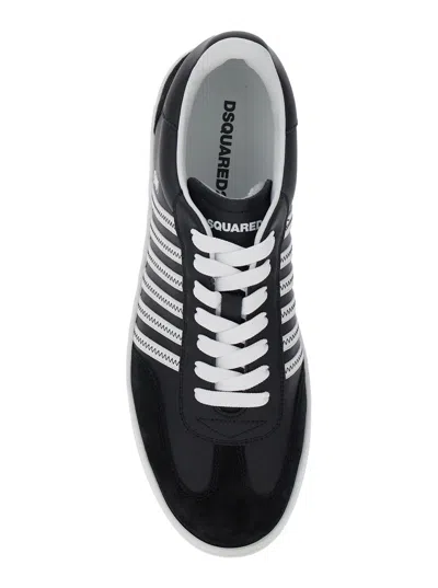 Dsquared2 Black Low Top Sneakers With Contrasting Striped Embellishment On The Side In Leather Woman