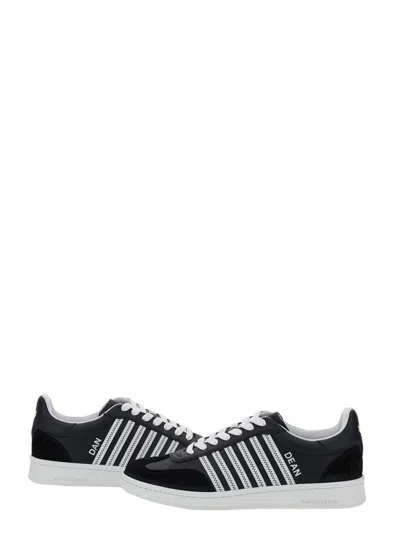 Dsquared2 Black Low Top Sneakers With Contrasting Striped Embellishment On The Side In Leather Woman