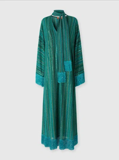 Missoni Zickzack-kaftan Mit Pailletten Und V-ausschnitt Und Abnehmbarem Schal Mit Fransen