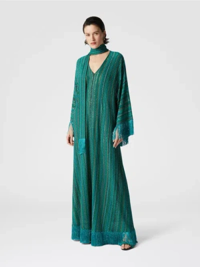 Missoni Zickzack-kaftan Mit Pailletten Und V-ausschnitt Und Abnehmbarem Schal Mit Fransen