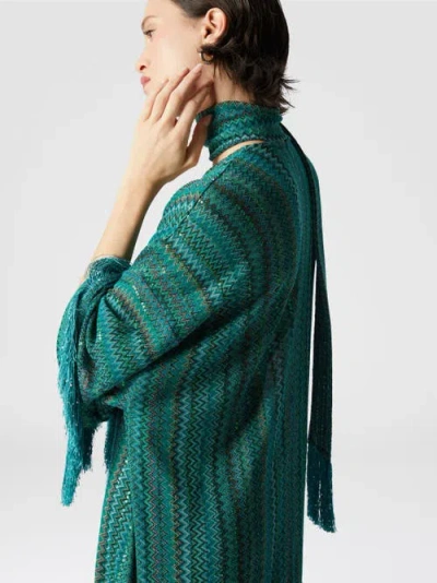Missoni Zickzack-kaftan Mit Pailletten Und V-ausschnitt Und Abnehmbarem Schal Mit Fransen