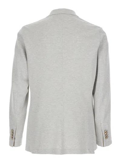 Eleventy Men Grey Double-breasted Jacket With Peak Revers And Rear English Vent In Viscose Blend Str