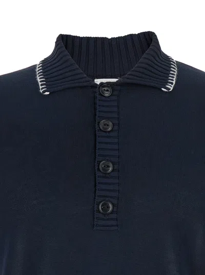 Eleventy Blue Sweater With Classic Collar And Fringed Hem In Fabric Man