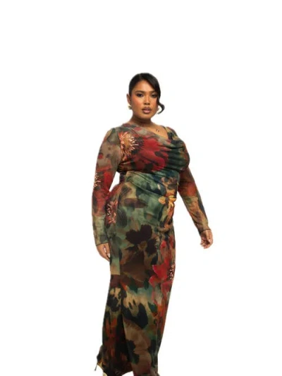 Fashion-szn Curve Long Sleeve Floral Print Mesh Maxi Dress