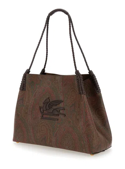 Etro Women 'paisley Libra Medium' Brown Tote Bag With Pegaso Detail In Cotton Woman