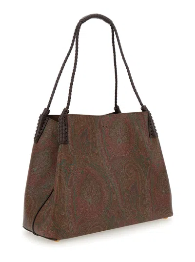 Etro Women 'paisley Libra Medium' Brown Tote Bag With Pegaso Detail In Cotton Woman