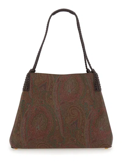 Etro Women 'paisley Libra Medium' Brown Tote Bag With Pegaso Detail In Cotton Woman