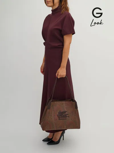 Etro Women 'paisley Libra Medium' Brown Tote Bag With Pegaso Detail In Cotton Woman