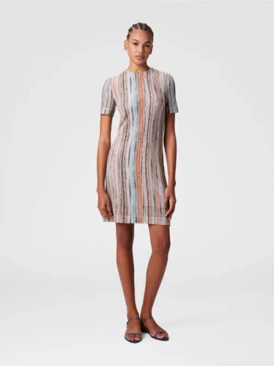 Missoni Short-sleeved Mini-dress In Striped Lamé Slub Viscose