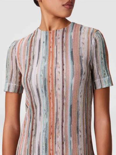 Missoni Short-sleeved Mini-dress In Striped Lamé Slub Viscose